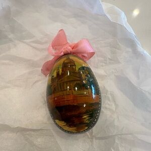 Vintage wooden Russian Lacquer Easter Egg, hand painted Ornament ,3" signed, New